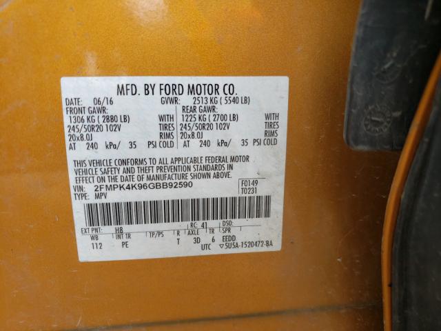 Photo 10 from auction – 2016 FORD EDGE TITAN with VIN 2FMPK4K96GBB92590