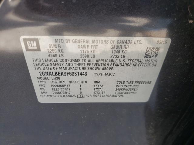 Photo 10 from auction – 2015 CHEVROLET EQUINOX LT with VIN 2GNALBEK9F6331443