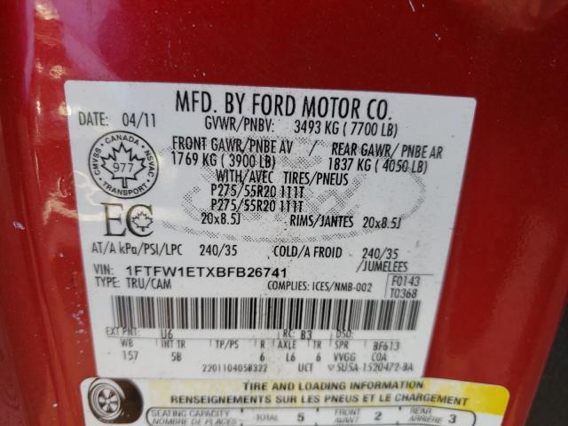 Photo 10 from auction – 2011 FORD F150 SUPER with VIN 1FTFW1ETXBFB26741