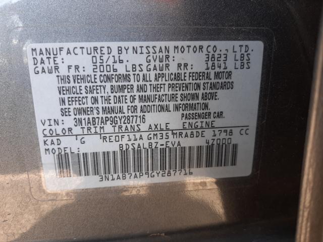 Photo 10 from auction – 2016 NISSAN SENTRA S with VIN 3N1AB7AP9GY287716