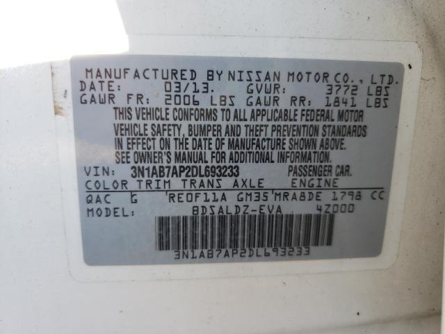 Photo 10 from auction – 2013 NISSAN SENTRA S with VIN 3N1AB7AP2DL693233