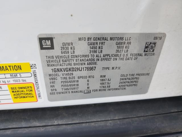 Photo 10 from auction – 2017 CHEVROLET TRAVERSE L with VIN 1GNKVGKD2HJ176967