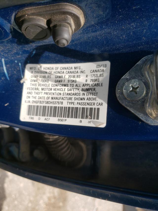 Photo 10 from auction – 2013 HONDA CIVIC LX with VIN 2HGFB2F58DH537978