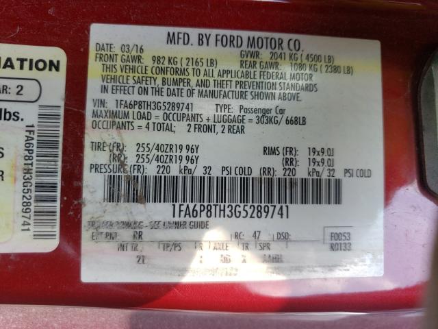 Photo 10 from auction – 2016 FORD MUSTANG with VIN 1FA6P8TH3G5289741