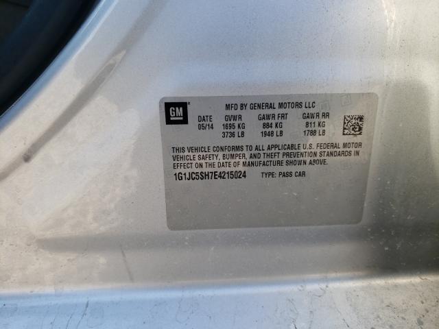Photo 10 from auction – 2014 CHEVROLET SONIC LT with VIN 1G1JC5SH7E4215024