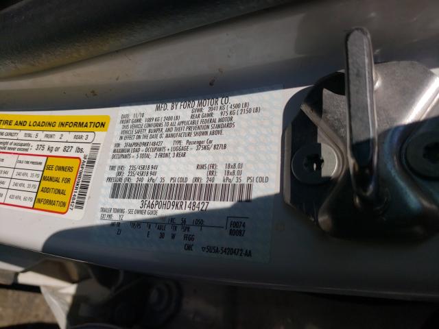 Photo 10 from auction – 2019 FORD FUSION SE with VIN 3FA6P0HD9KR148427