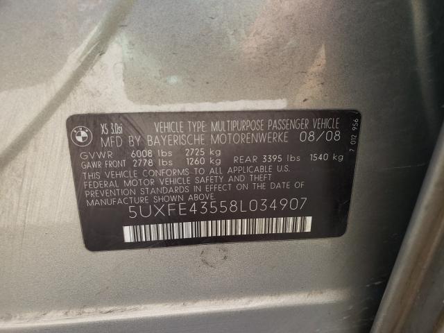Photo 10 from auction – 2008 BMW X5 3.0I with VIN 5UXFE43558L034907