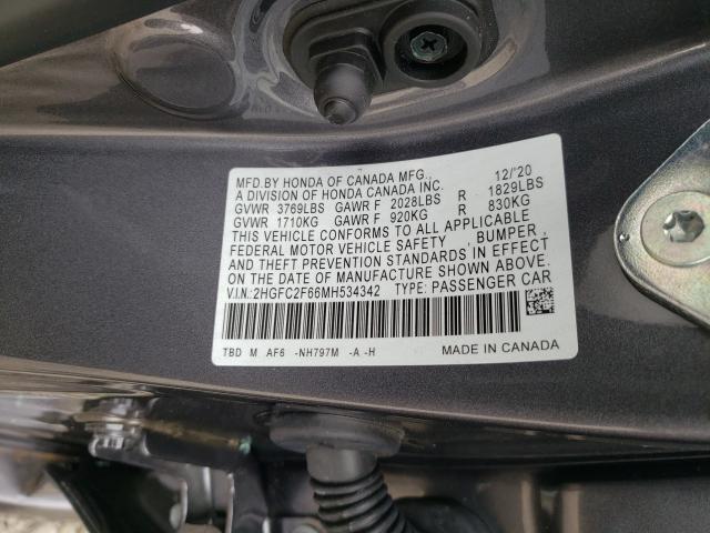 Photo 10 from auction – 2021 HONDA CIVIC LX with VIN 2HGFC2F66MH534342