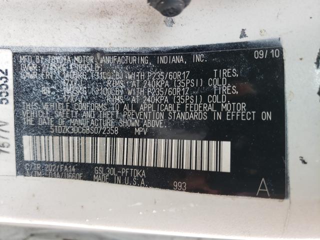 Photo 10 from auction – 2011 TOYOTA SIENNA with VIN 5TDZK3DC6BS072358