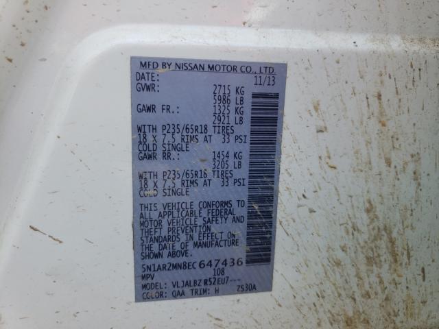 Photo 10 from auction – 2014 NISSAN PATHFINDER with VIN 5N1AR2MN8EC647436