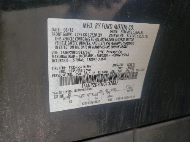 Photo 10 from auction – 2018 FORD TAURUS SE with VIN 1FAHP2D80JG137867