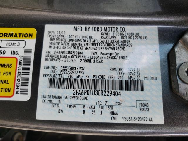 Photo 10 from auction – 2014 FORD FUSION SE with VIN 3FA6P0LU3ER229404
