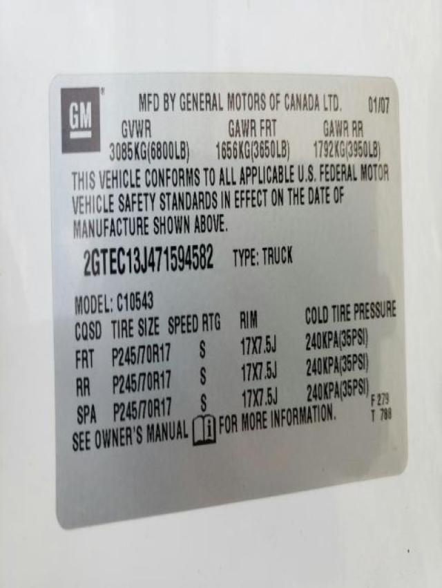 Photo 10 from auction – 2007 GMC NEW SIERRA with VIN 2GTEC13J471594582