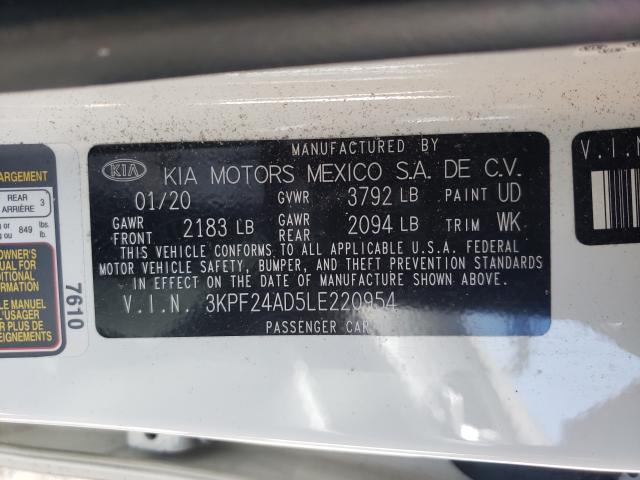 Photo 10 from auction – 2020 KIA FORTE FE with VIN 3KPF24AD5LE220954