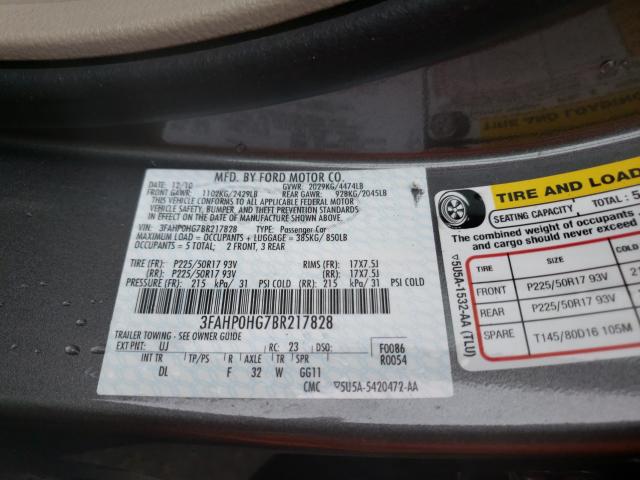 Photo 10 from auction – 2011 FORD FUSION SE with VIN 3FAHP0HG7BR217828