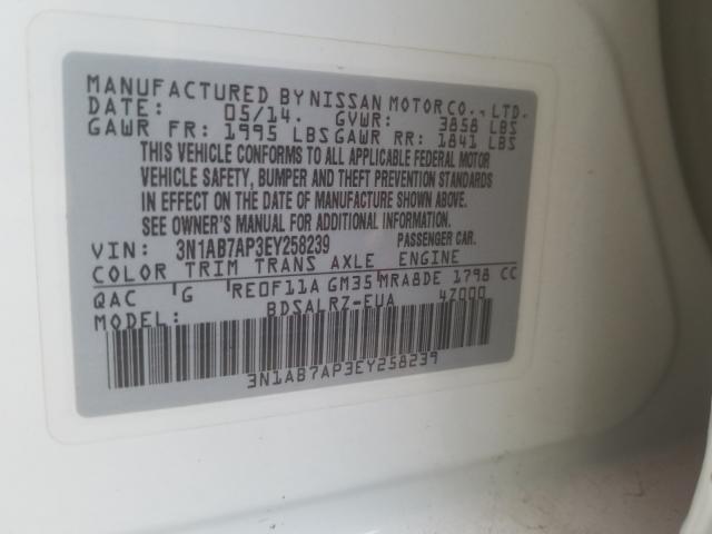 Photo 10 from auction – 2014 NISSAN SENTRA S with VIN 3N1AB7AP3EY258239