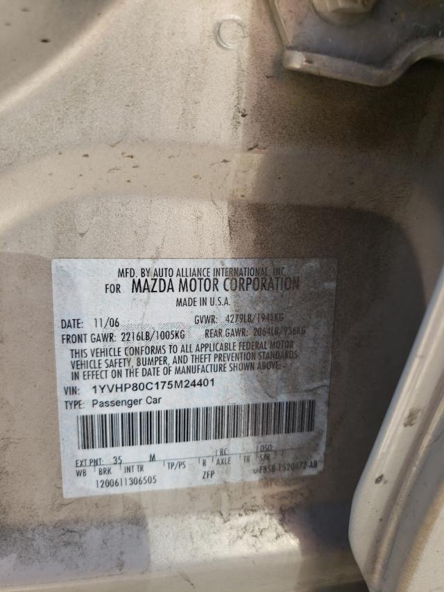 Photo 10 from auction – 2007 MAZDA 6 I with VIN 1YVHP80C175M24401