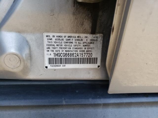 Photo 10 from auction – 2002 HONDA ACCORD with VIN 1HGCG66862A157720