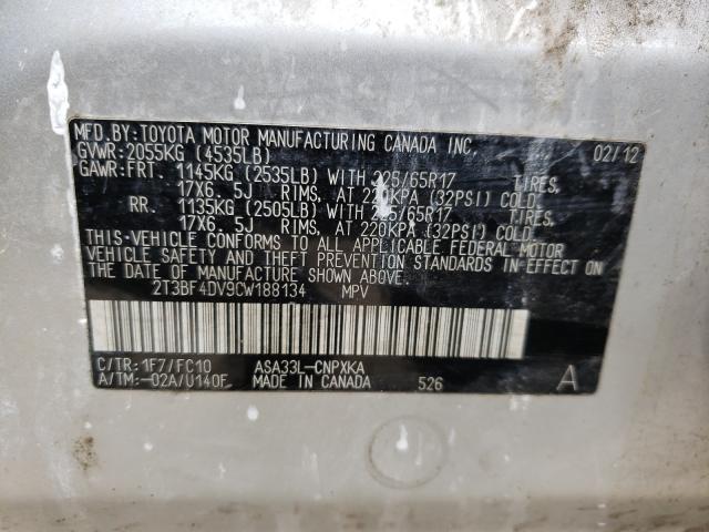 Photo 10 from auction – 2012 TOYOTA RAV4 with VIN 2T3BF4DV9CW188134