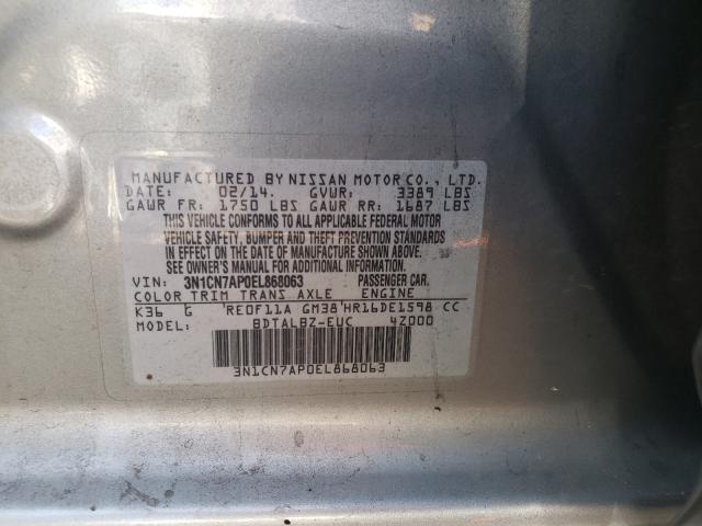 Photo 10 from auction – 2014 NISSAN VERSA S with VIN 3N1CN7AP0EL868063