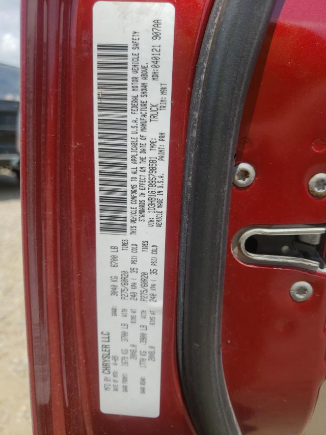 Photo 10 from auction – 2009 DODGE RAM 1500 with VIN 1D3HB18T89S798581
