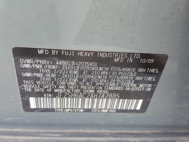 Photo 10 from auction – 2010 SUBARU FORESTER 2 with VIN JF2SH6AC2AH742885