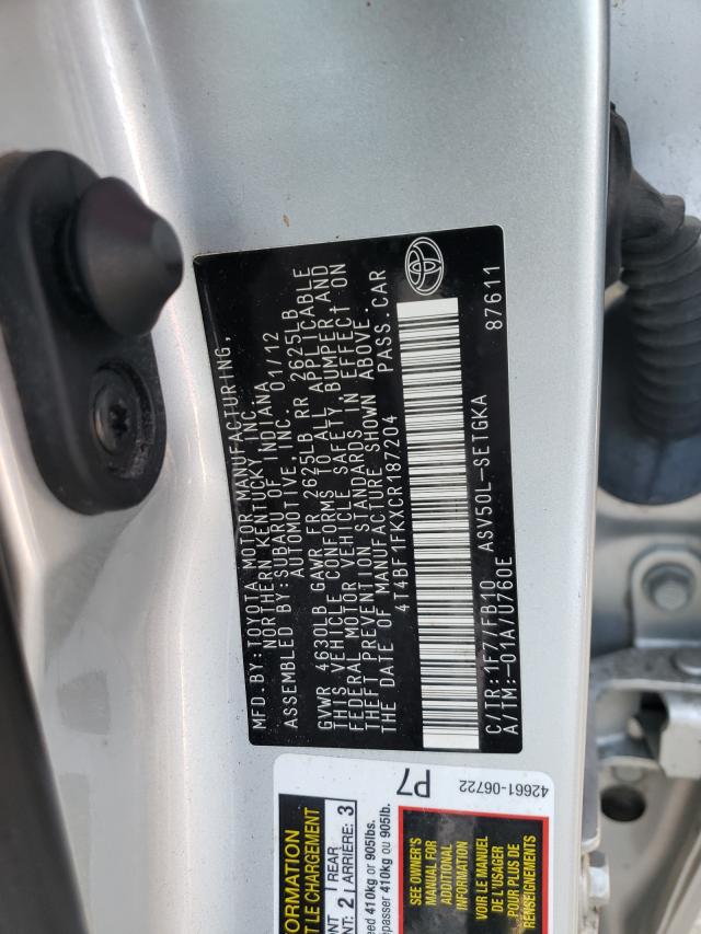 Photo 10 from auction – 2012 TOYOTA CAMRY BASE with VIN 4T4BF1FKXCR187204