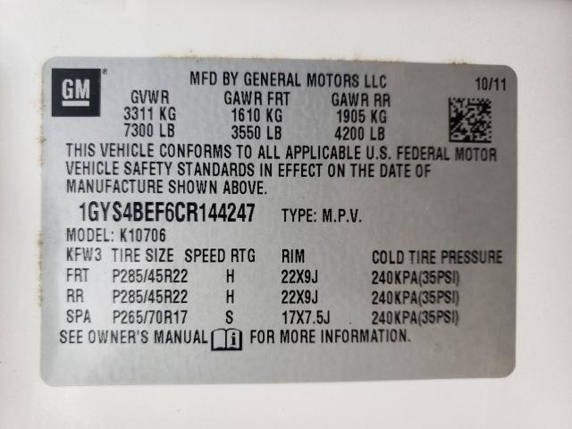 Photo 10 from auction – 2012 CADILLAC ESCALADE L with VIN 1GYS4BEF6CR144247