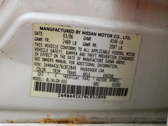 Photo 10 from auction – 2006 NISSAN MAXIMA with VIN 1N4BA41E76C852849