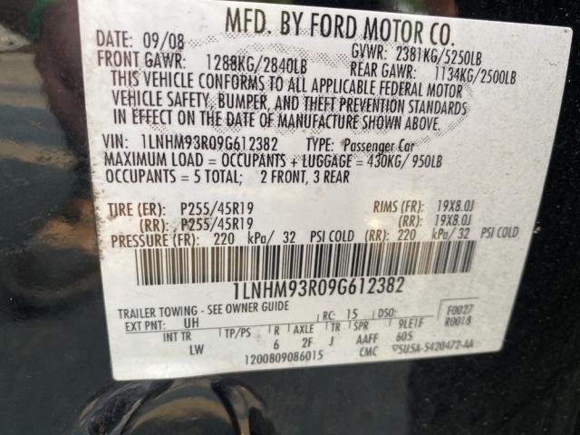 LINCOLN MKS 2009 with VIN 1LNHM93R09G612382 - Photo from auction