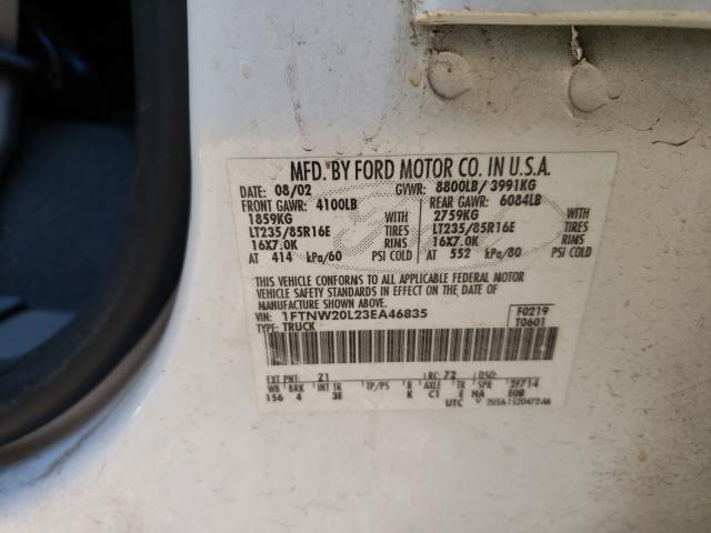 Photo 10 from auction – 2003 FORD F250 SUPER with VIN 1FTNW20L23EA46835
