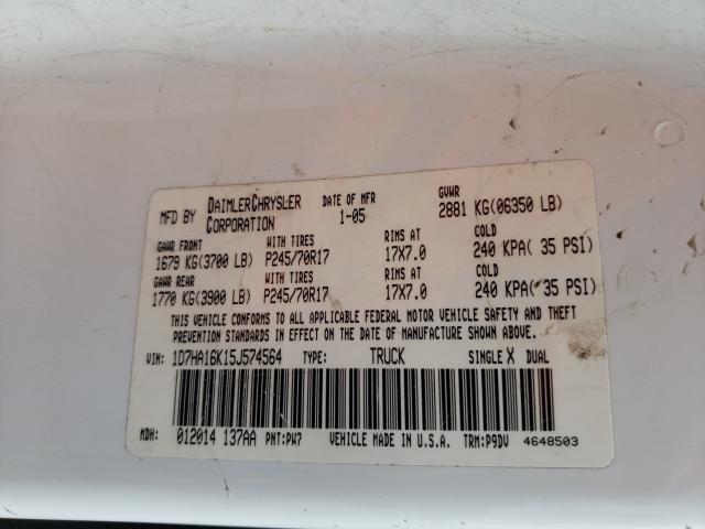 Photo 10 from auction – 2005 DODGE RAM 1500 S with VIN 1D7HA16K15J574564