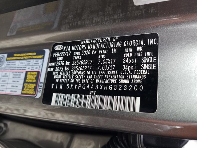 Photo 10 from auction – 2017 KIA SORENTO LX with VIN 5XYPG4A3XHG323200