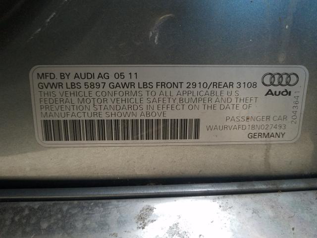 Photo 10 from auction – 2011 AUDI A8 L QUATT with VIN WAURVAFD1BN027493