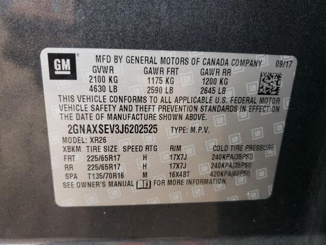 Photo 10 from auction – 2018 CHEVROLET EQUINOX LT with VIN 2GNAXSEV3J6202525