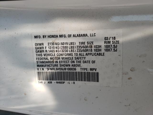 Photo 10 from auction – 2018 HONDA ODYSSEY EX with VIN 5FNRL6H59JB100036