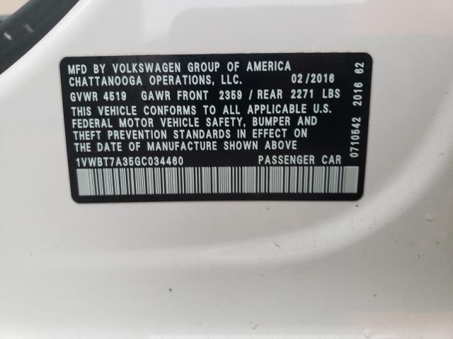 Photo 10 from auction – 2016 VOLKSWAGEN PASSAT SE with VIN 1VWBT7A35GC034460