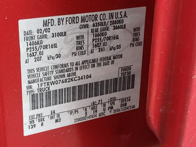 Photo 10 from auction – 2002 FORD F150XLT with VIN 1FTRW07682KC34104