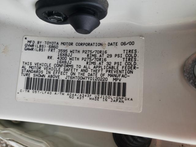 Photo 10 from auction – 2000 LEXUS LX470 with VIN JT6HT00W7Y0120220