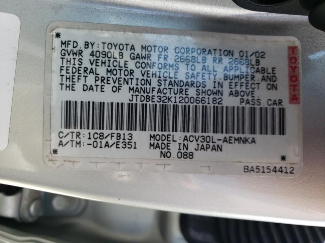 Photo 10 from auction – 2002 TOYOTA CAMRY LE with VIN JTDBE32K120066182