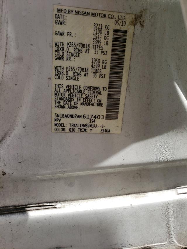 Photo 10 from auction – 2010 NISSAN ARMADA SE with VIN 5N1BA0ND2AN617403