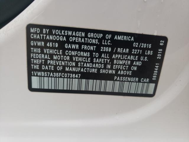 Photo 10 from auction – 2015 VOLKSWAGEN PASSAT SE with VIN 1VWBS7A35FC073647