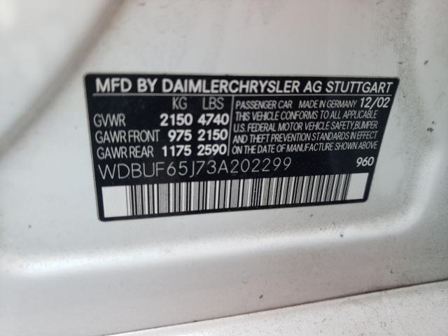 Photo 10 from auction – 2003 MERCEDES-BENZ E 320 with VIN WDBUF65J73A202299