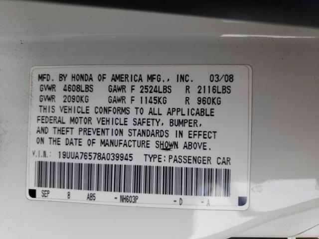 Photo 10 from auction – 2008 ACURA TL TYPE S with VIN 19UUA76578A039945