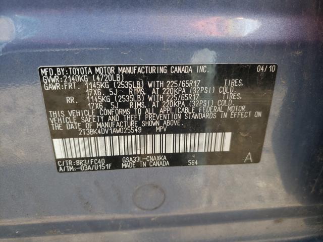 Photo 10 from auction – 2010 TOYOTA RAV4 with VIN 2T3BK4DV1AW025549