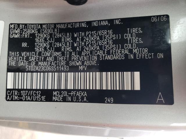 Photo 10 from auction – 2006 TOYOTA SIENNA CE with VIN 5TDZA23C06S511493