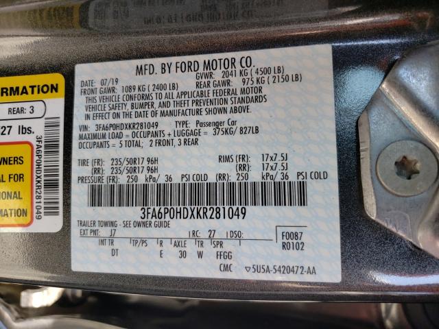 Photo 10 from auction – 2019 FORD FUSION SE with VIN 3FA6P0HDXKR281049