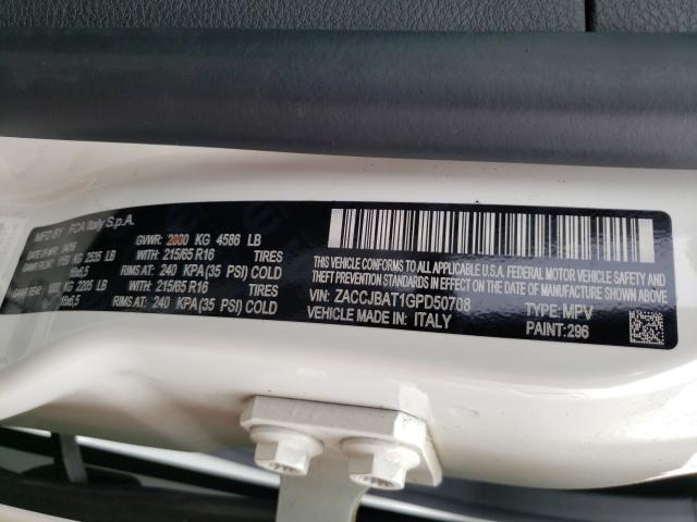 Photo 10 from auction – 2016 JEEP RENEGADE with VIN ZACCJBAT1GPD50708
