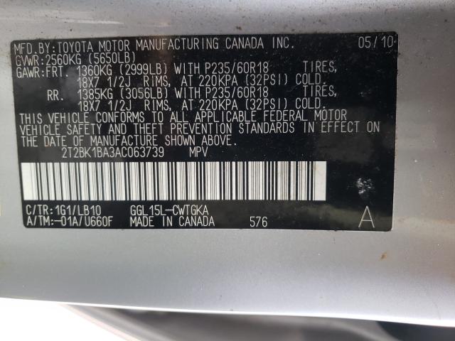 Photo 10 from auction – 2010 LEXUS RX 350 with VIN 2T2BK1BA3AC063739