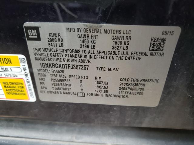 Photo 10 from auction – 2015 CHEVROLET TRAVERSE L with VIN 1GNKRGKD7FJ367267